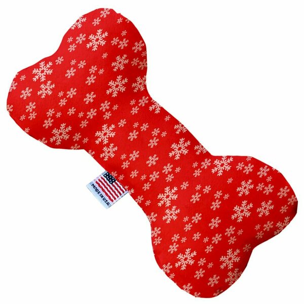Mirage Pet Products 10 in. Snowflakes Stuffing Free Bone Dog Toy - Red & White 1399-SFTYBN10